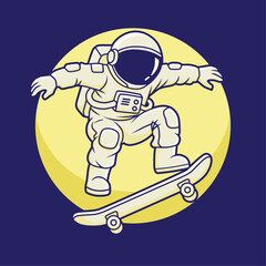 Vector Illustration of Astronout Riding Skaeboard with Pro Style in Thick Line