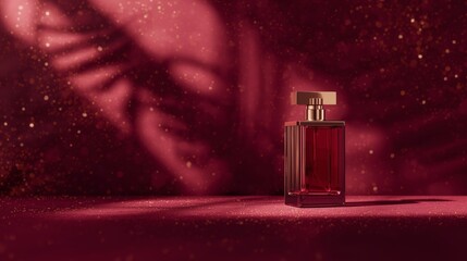an elegant perfume bottle with luxury burgundy background with deep wine-red gradients