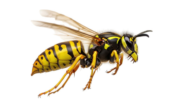 Isolated yellow jacket wasp on a neutral background, featuring striking coloration and details