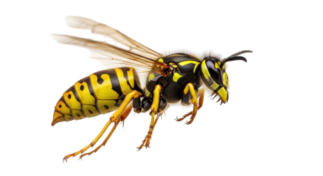 Isolated yellow jacket wasp on a neutral background, featuring striking coloration and details