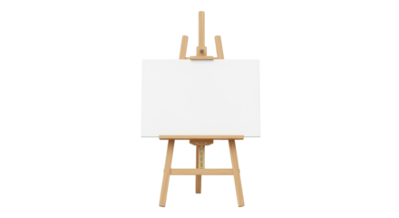 Isolated wooden easel supports blank art canvas, crafting display stand on display stage