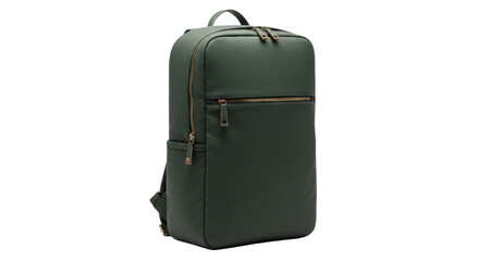 Isolated green leather backpack for laptop, stylish rucksack for modern professionals