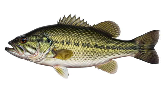 Isolated Largemouth Bass, Micropterus salmoides, North American freshwater game fish