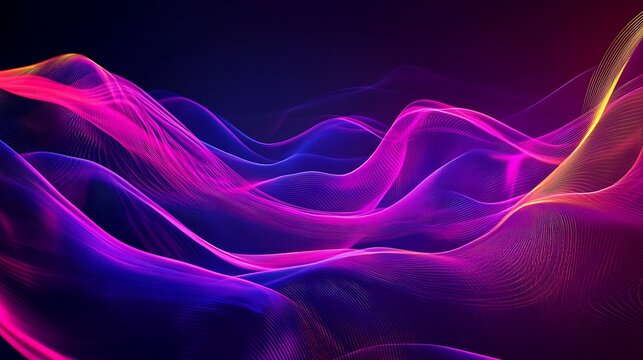 Neon flowing waves in vibrant pink and purple glowing abstract motion

