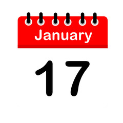 January 17 calendar icon flat design illustration. Calendar template, red and white, sticker, poster, banner, emoticon.
