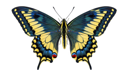 Isolated Eastern Tiger Swallowtail butterfly with intricate patterns, a striking nature image