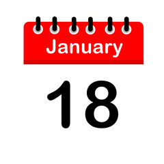 January 18 calendar icon flat design illustration. Calendar template, red and white, sticker, poster, banner, emoticon.