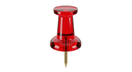 Isolated translucent red pushpin on a plain surface, a school or office supply tack item