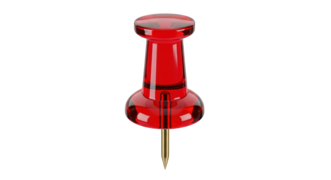 Isolated translucent red pushpin on a plain surface, a school or office supply tack item