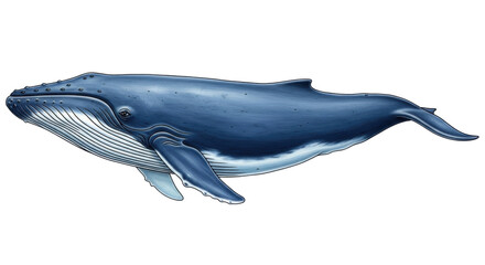 Isolated Illustration of a Majestic Blue Whale Swimming in the Ocean Depths, Marine Life