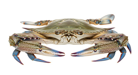 Isolated blue crab crustacean with pincers extended in defensive pose close up studio shot © Maria