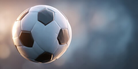 Soccer Ball Floating in Air with Soft Lighting on Blurred Background Perfect for Sports Concepts and Team Spirit Related Projects and Designs
