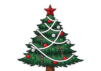Fototapeta premium Decorated christmas tree with ornaments and garland isolated on white background
