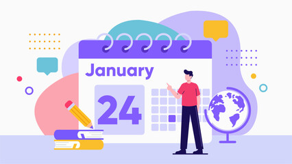 International Day of Education Illustration with Calendar and Learning Elements