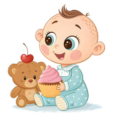 front view of cute little baby boy cupcake and ted