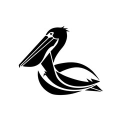 Geometric Pelican Silhouette Logo, Triangular and Curved Shapes