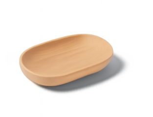 Empty natural light brown wooden oval serving bowl with a gentle texture and soft shadow
