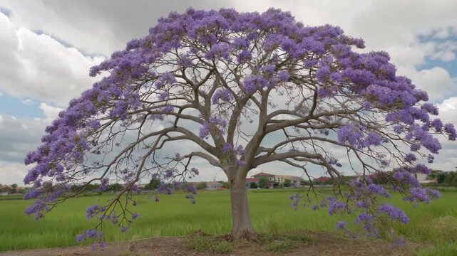 Jacaranda trees in bloom in the fields