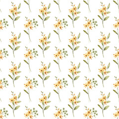 Seamless pattern, floral background with watercolor yellow flowers, bouquets. Repeat fabric wallpaper print texture. Perfectly for backdrop, wrapped paper.