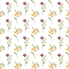 Seamless pattern, floral background with watercolor yellow flowers, bouquets. Repeat fabric wallpaper print texture. Perfectly for backdrop, wrapped paper.