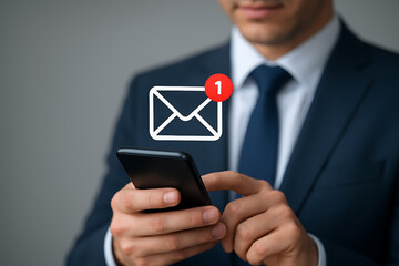 Businessman checking new email notification on smartphone