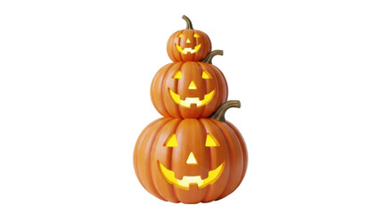 Isolated Halloween pumpkin stack, carved grinning faces for autumn season holiday decoration
