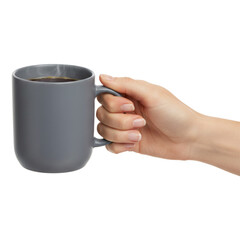 Woman's hands holding a hot mug of coffee for morning breakfast on Isolated transparent background png. generated with AI