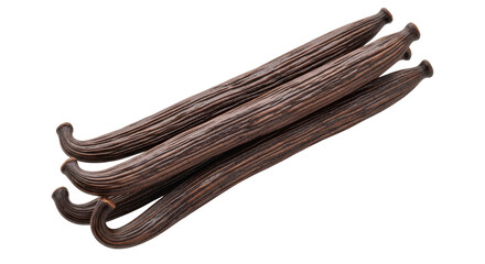 Isolated group of whole vanilla beans, raw aromatic spice for culinary and baking use