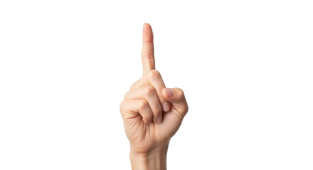 Isolated hand gestures, raised index finger means attention and signal or direction in the air