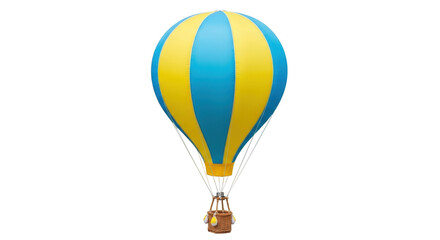 Isolated colorful hot air balloon with basket, aerial transport, sky travel, recreation