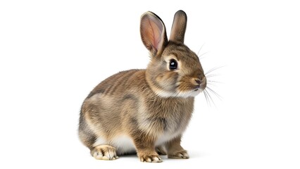 “Pretty brown rabbit with fluffy fur and alert ears, perfectly isolated on a white background for creative projects.”