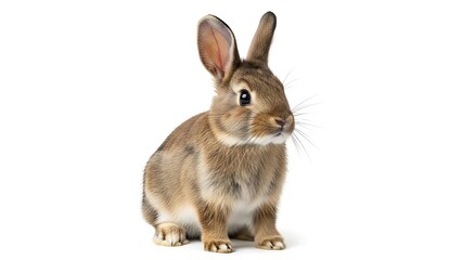 Obraz premium “Pretty brown rabbit with fluffy fur and alert ears, perfectly isolated on a white background for creative projects.”