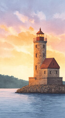 Discover the Majestic Lighthouse at Sunset: A Serene Coastal Landscape Perfect for Exploration and Reflection by the Seaside