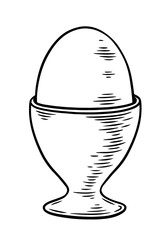 Hand drawn chicken egg, monochrome engraving, line art style vector illustration isolated on white background	