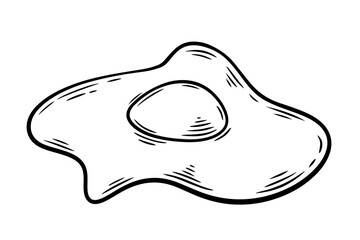 Hand drawn fried chicken egg, monochrome engraving, line art style vector illustration isolated on white background	