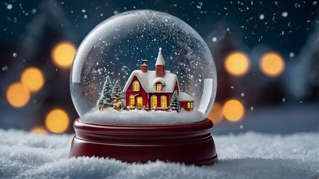 Snow Globe Magical Winter Scene,christmas decoration on the snow