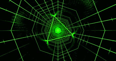 Seamless tunnel video loop featuring vibrant green lines with hypnotic motion ideal for screensaver or live wallpaper