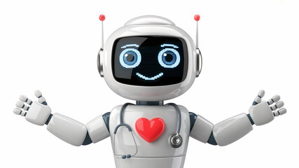 Fototapeta premium Cute Medical Robot with Heart Icon Smile