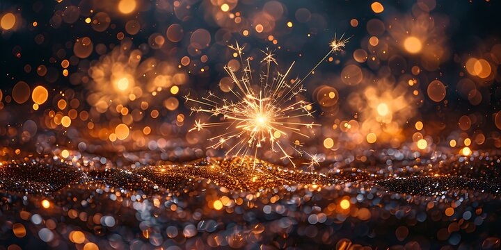 Panoramic Sparklers and Bokeh Lights Celebrate a Festive and Joyful Atmosphere