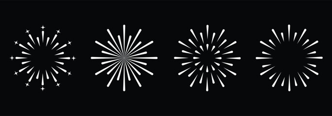 Fire works icon. Firework icon set. Fourth of July celebration symbol, Independence Day design element.