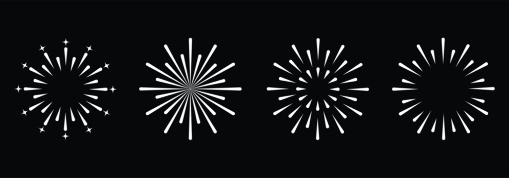 Fire works icon. Firework icon set. Fourth of July celebration symbol, Independence Day design element.
