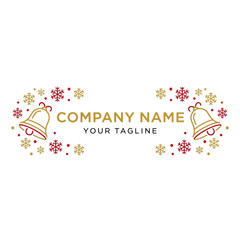 Festive Christmas logo design with bells and snowflakes for company branding.