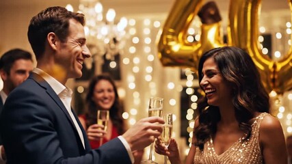 Joyful Indian Woman Laughing at 40th Birthday Party with Gold Balloons and String Lights