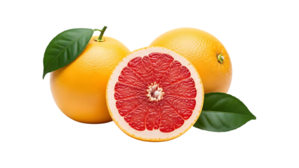Fresh grapefruit halved and whole isolated on transparent background