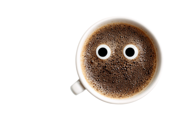 Minimal coffee cup sleepy eyes isolated on transparent background