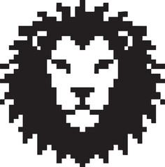 Pixelated lion head silhouette isolated on transparent background