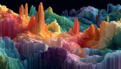 Colorful Abstract Data Landscape Terrain Visualization Pixel Sorting Art with Vibrant Gradient Effect.