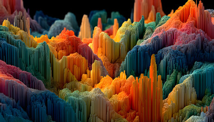 Colorful Abstract Data Landscape Terrain Visualization Pixel Sorting Art with Vibrant Gradient Effect.