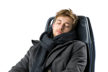 Public transport commuter sleeping isolated on transparent background