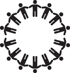 Silhouette of people holding hands in a circle isolated on transparent background